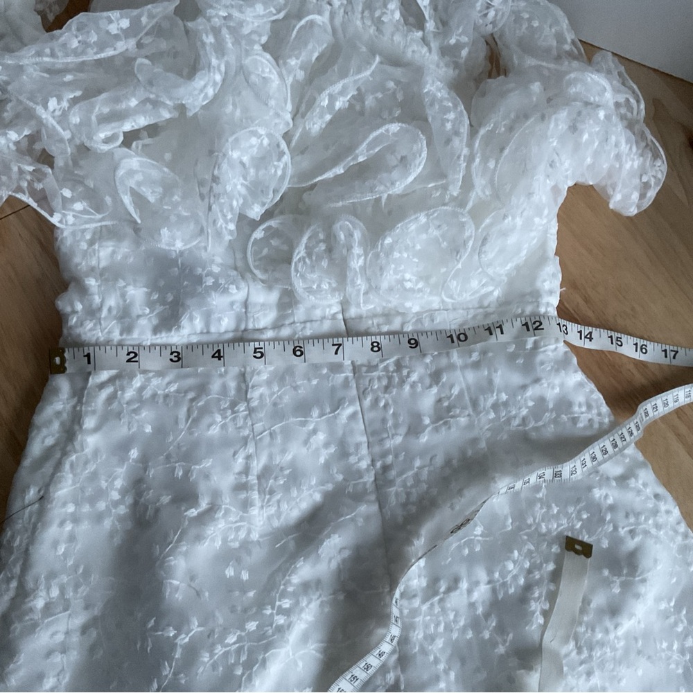 Lulus Angelic Trend White Embroidered Ruffled One Shoulder Mini Dress Sm Wedding - Picture 12 of 13